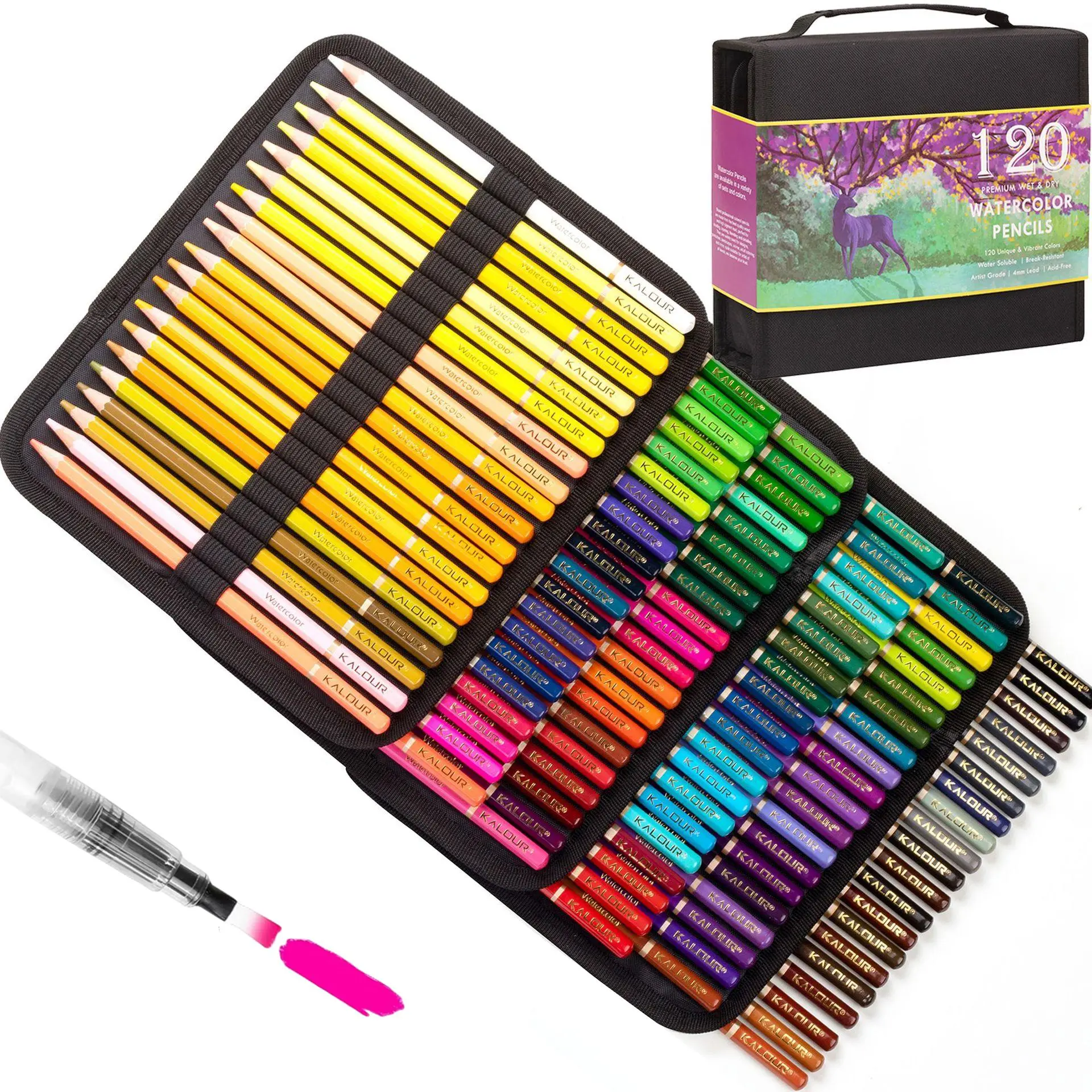 120 Colors Watercolor Pencil Set, 1 Set Portable Nylon Case Watercolor Pencil with Water Brush Pen & Carrying Bag, Art Supplies for Adults & Students