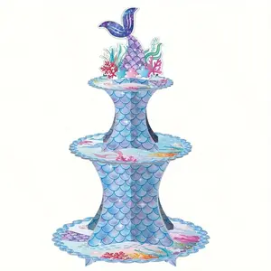 1Pcs 3 tiers mermaid cake stand. Mermaid tail cupcake stand. Suitable for underwater theme parties. Mermaid shower birthday party with blue ocean theme. Dessert table decoration cake stand. Cupcake Holder