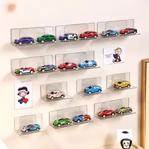 Wall-mounted car model display stand, multi-functional punch-free acrylic mystery box storage box, transparent decoration display rack with transparent adhesive.