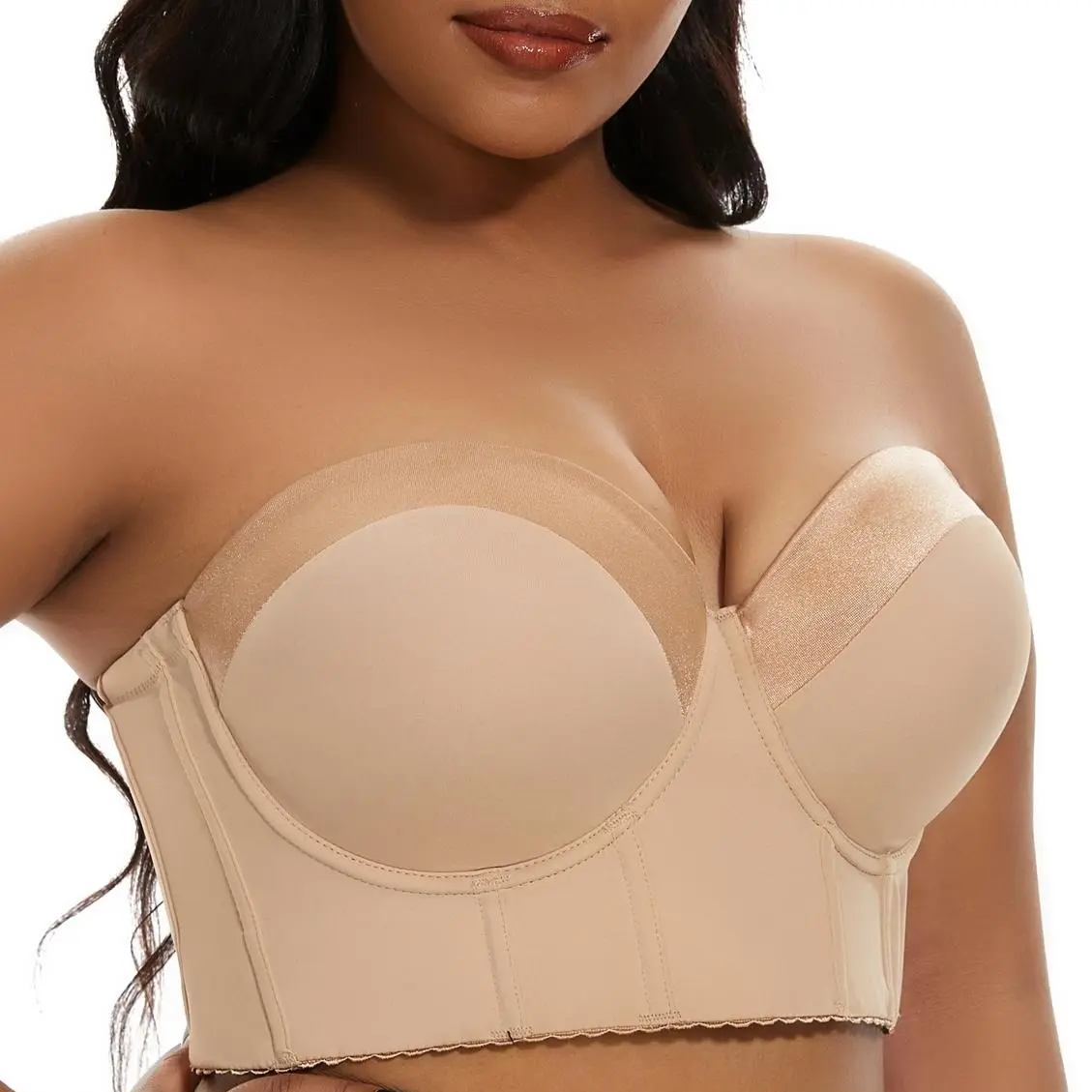 SEA BBOT Women‘s Non-slip big Bust and Full Figure Supportive Seamless Foam Padded Longline Strapless Bra for Women Large Cup Bra  Push Up Bra