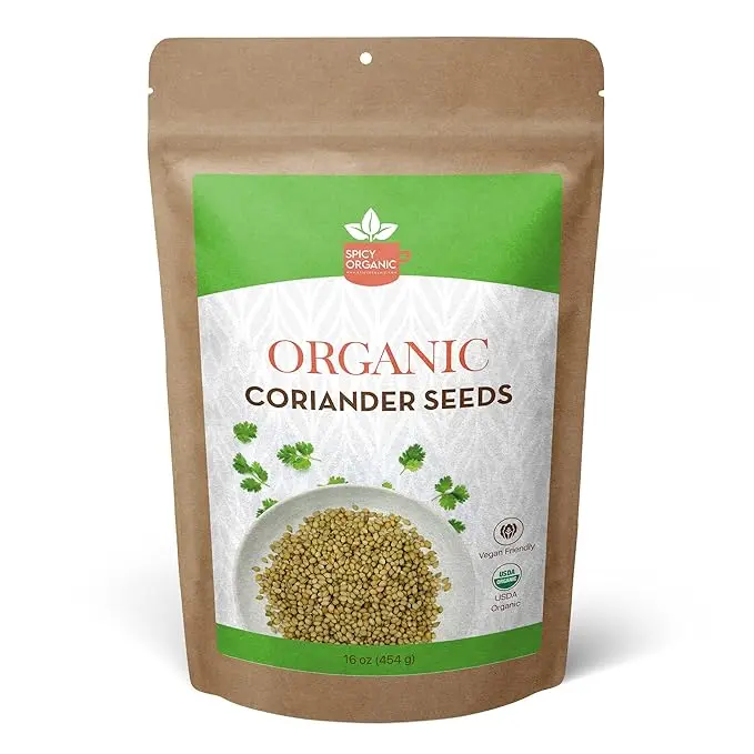 SPICY ORGANIC Whole Coriander Seeds - 8 OZ - Ideal for Cooking, Grinding into Powder & Planting - Aromatic Coriander Seed Spice - USDA Organic Certified - Non- GMO – Gluten Free Natural Flavor
