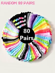 Women's Random 10/20/50/80 Pairs Of Striped Heart Polka Dot Ankle Socks, Comfy Breathable Low Cut Socks for Daily Wear, Women Multipack Knit Mixed Color Anklets for All Seasons