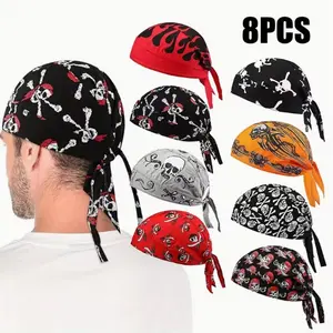 Set of 8 Do Rags with Skull Designs for Both Men And Women, Sweat-Absorbing Cooling Durags for Men, Skeleton-Themed Cooling Headwear, Liners for Cycling And Motorcycling, Halloween-Themed Skeleton Caps, Perfect for Gifts, Celebrations, Travel tiktokshopsp