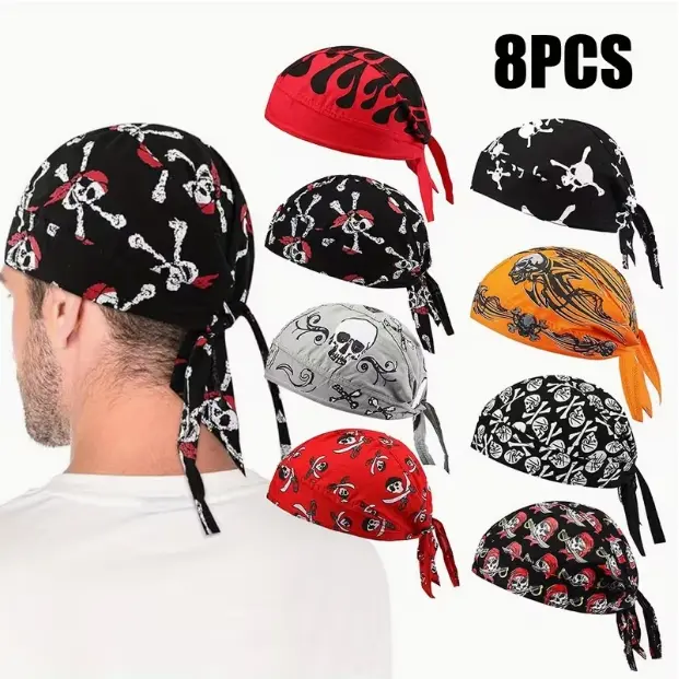 Set of 8 Do Rags with Skull Designs for Both Men And Women, Sweat-Absorbing Cooling Durags for Men, Skeleton-Themed Cooling Headwear, Liners for Cycling And Motorcycling, Halloween-Themed Skeleton Caps, Perfect for Gifts, Celebrations, Travel tiktokshopsp