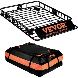 VEVOR Roof Rack Cargo Basket, 51" x 36" x 5" Rooftop Cargo Carrier w/ 15 Cu Ft Waterproof Cargo Bag, 200 LBS Capacity Universal Rack Carrier for SUV, Truck