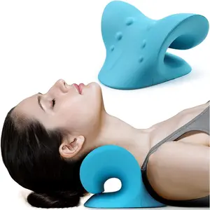 Neck and shoulder relaxer, cervical traction device for TMJ pain relief and cervical correction, chiropractic pillow neck stretcher. Body Care Blue