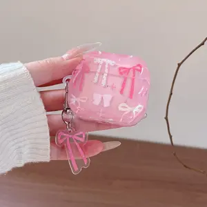 Pink bow is suitable for AirPods Pro3rd generation earphone case Apple Bluetooth AirPods 4th generation soft case 1/2nd generation silicone 3rd generation anti-drop Pro2 female Pro 3rd generation