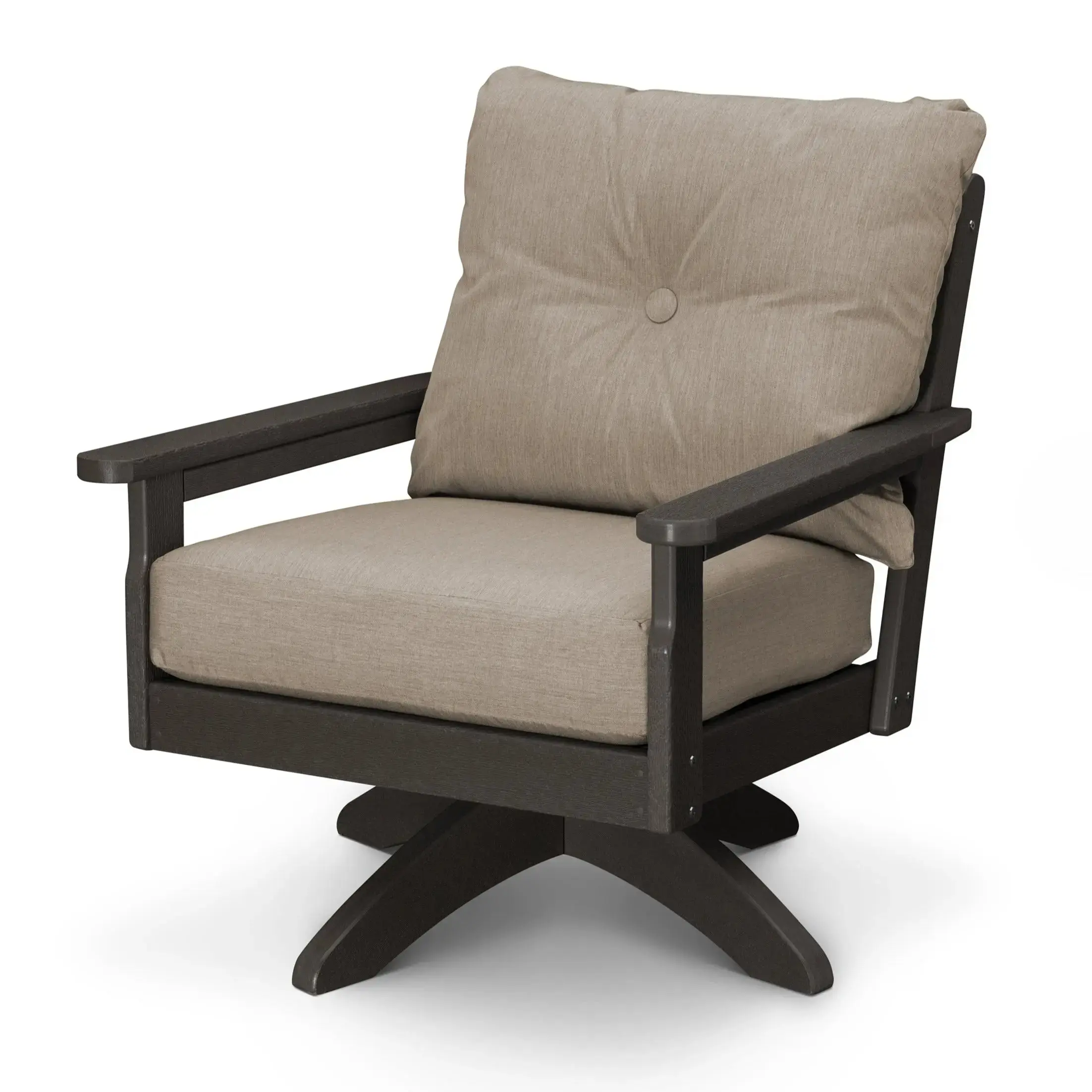 POLYWOOD Vineyard Deep Seating Swivel Chair in Vintage Coffee and Cast Ash Cushion