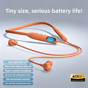 Tiny Wireless Neckband Electronic Audio Headphones - Bluetooth In-Ear Fitness Earbuds with LED Power Display, Durable Sound Isolation, Ultra-Long Battery Life, Stable Connection, ENC Smart Voice Assistant, Tablet Compatibility, Deep Bass, Hands-Free Use