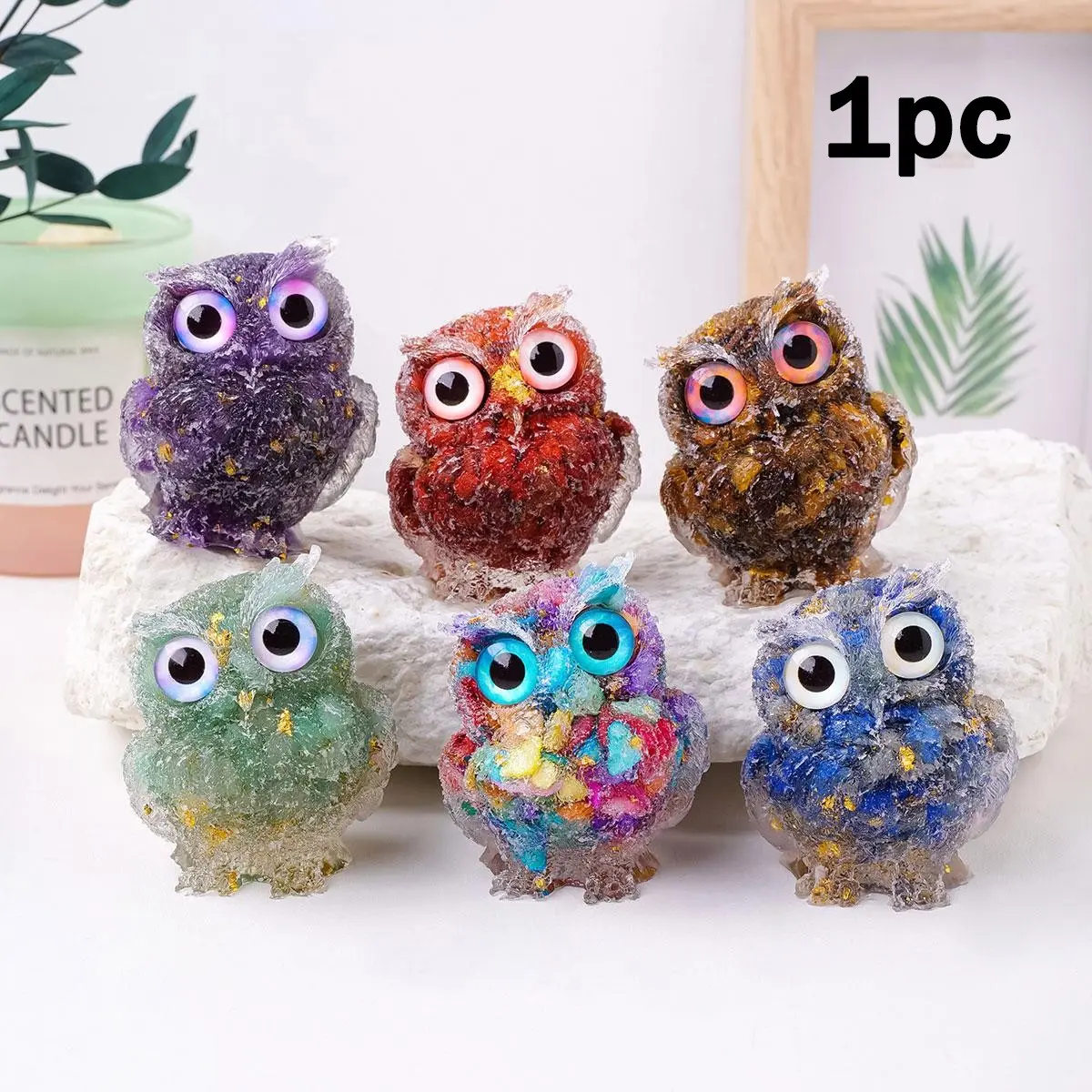 Natural Crystal Stone Gravel Owl Animal Crafts, 1 Count Hand Made Small Figurines, Cute Collectible Figurines, Animal Design, Resin Table Decor, Home Decor, Collectible Room Decor, Ornaments, Decorative Piece, Animal Decorations