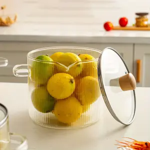 Glass Stockpot with Lid, 1/2 Counts Heat Resistant Glass Cookware with Handle, Stove Top Pot, Kitchen Cooking Pot for Soup, Milk, Baby Food