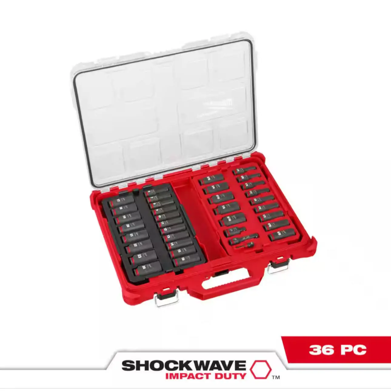 Milwaukee SHOCKWAVE Impact-Duty 3/8” Drive Metric and SAE Deep Well Impact PACKOUT Socket Set (36-Piece) Heavy Duty Wrench Tool Box