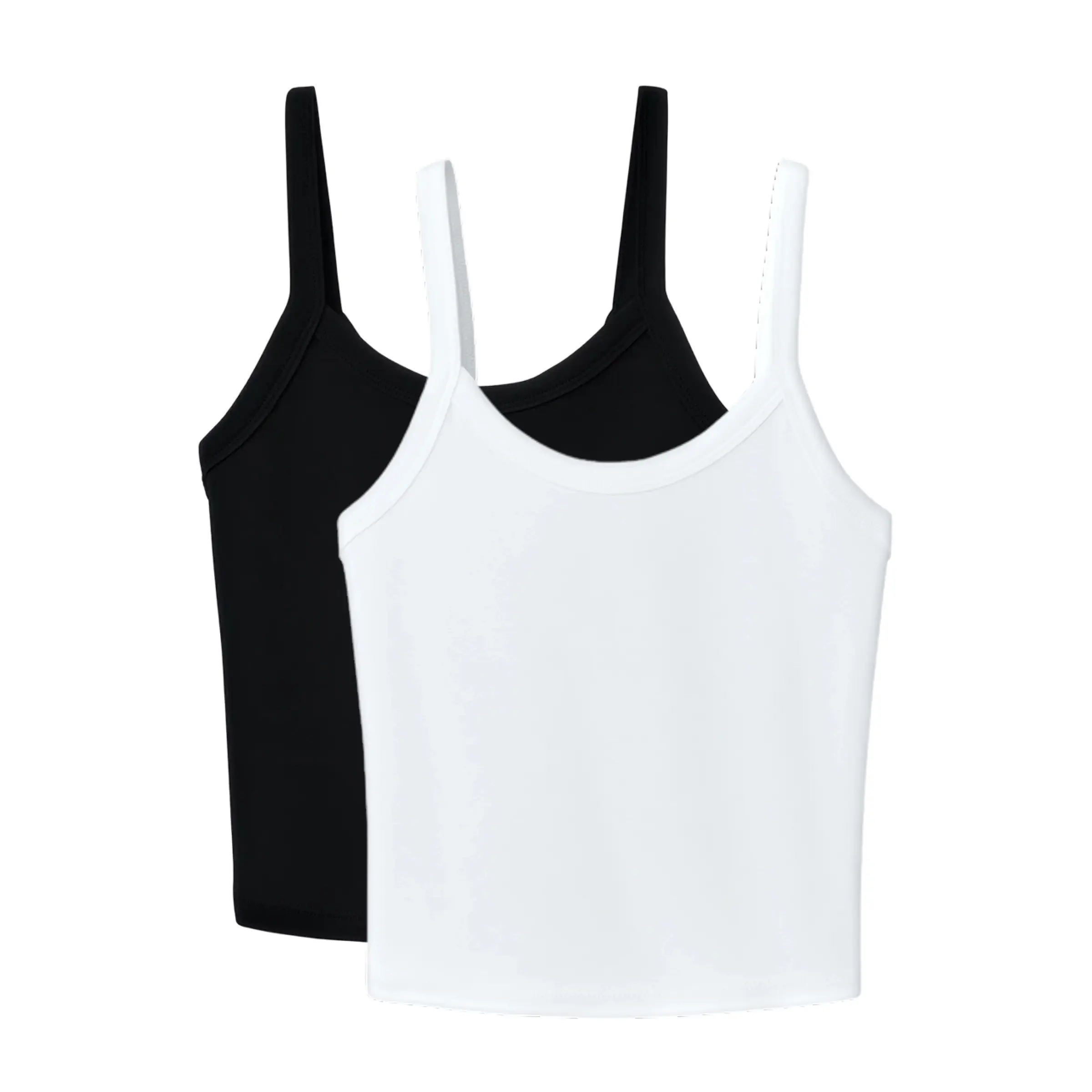 Jnriver Women's 2-Pack Cropped Tank Tops | Fitted Micro-Rib Scoop Neck with Thick Straps | Smooth Cotton-Polyester Fabric for Fitness & Layering, Athletic, Comfortable, Lightweight, Basic