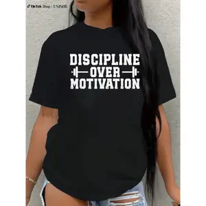 100% Cotton Motivational Fitness Tee – Discipline Over Motivation Gym Shirt