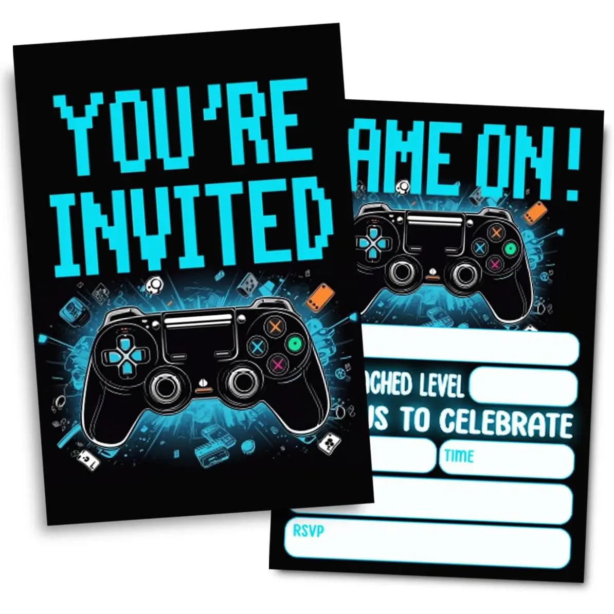 Video Game Birthday Party Invitations, Game Themed Party Invitations Card for Boys Girls (30 Cards & 30 Envelopes)
