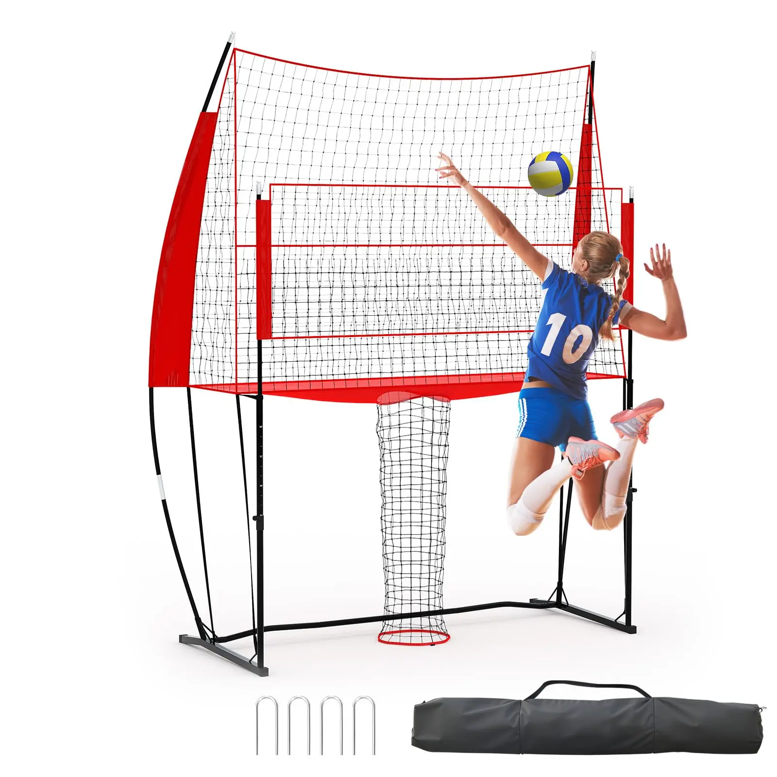 11x8 Ft Volleyball Net, Height Adjustable for Durable Training Equipment with Carry Bag, Easy Setup for Indoor Outdoor Beach Backyard,Black + Red
