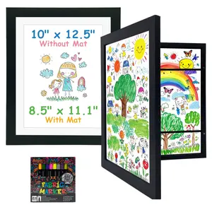 Magnetic Photo Frame, Front-Opening Replaceable Picture Wooden Frame, Living Room Bedroom Home Decoration Accessories, Children's Artwork Display Frame Decoration, Home Decoration Accessories (Optional Paintbrush) Packaging Box