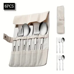6count Stainless Steel Cutlery Set| Black/silvery, 2-Person Portable Camping Utensils with Srage Bag, Ideal for Christmas, Halloween, Easter, Hanukkah, Thanksgiving