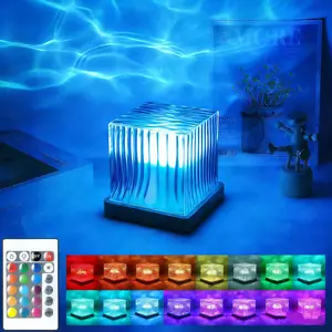 16-Color Water Ripple USB Night Light, Mood Lighting Ambient Lighting Luminorthe Cube Northern Lights Projector, Touch/Remote Control, Automatic Rotation, Dynamic Ripple Effect Projection Lamp or Living Room Bedroom Decor, Party,Valentine'S Day Gift