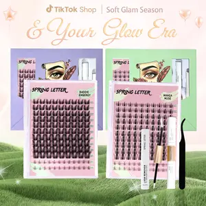 SPRINGLETTER DIY Lash Cluster Kit - Soft Fluffy D-Curl Clusters,Multiple Lengths, Waterproof Long Hold, Bond & Seal,Remover, Tweezers & Brush and Glue Fox Eye Long-Lasting Lashlift Set easy home use spikes cat eye Lightweight