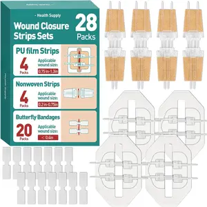 28 Pack Wound Closure Strips, 3 Types Butterfly Bandages, Emergency Laceration Closure Kit, Repair Wounds Without Stitches, Quick Clot Zip Stitch Wound Closures Device