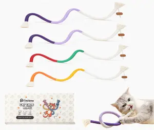 Pawlenta Cat Toys Chew Ropes | 4-Pack Bent Cat Rope Toy with Refillable Natural Catnip, Pet Chew Toys, Interactive Tease Toys for Cats and Kittens, Bite-Proof Playthings