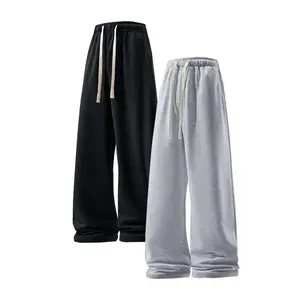 Men's 2-Piece Plain Cotton Activewear Set - 60% Pure Cotton Wide-Leg Baggy Sweatpants, Athleisure Style Bottoms, Casual Sport Trousers, Classic Black & Gray Loose Fit for Spring & Autumn