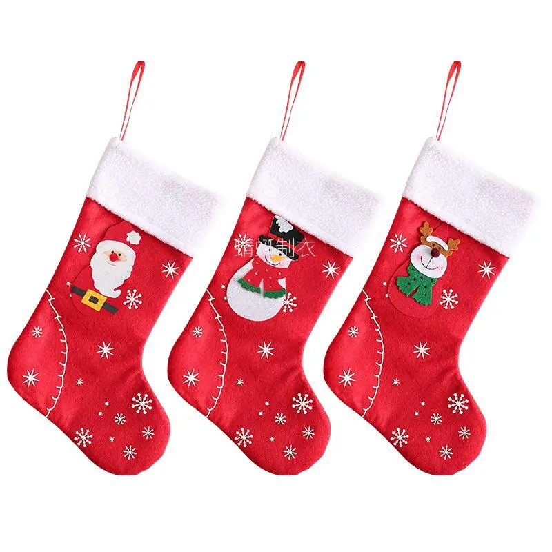 Set of 3 Kids' Christmas Stockings, Classic Red & White Polyester Holiday Decor with Snowman, Gingerbread Man, and Snowflake Cutouts, Decoration, Ornaments, Children