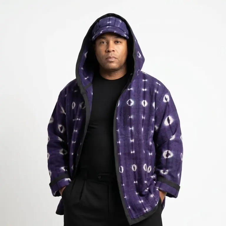 Authentic Malian Bogolan Hooded Jacket | Handwoven Mudcloth from Mali | Handmade in America