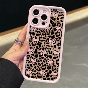 Fashion Leopard Print Bow Pattern Phone Case, Soft TPU Cellphone Protective Cases, Total Protective Shockproof Mobile Phone Cover for iPhone, Casing