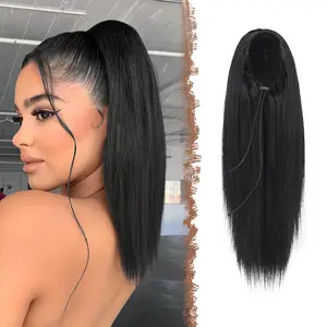 FESHFEN Straight Ponytail Extensions Long Drawstring Natural Synthetic Pony Tail Hair Pieces Clip in Ponytails Hairpieces for Women