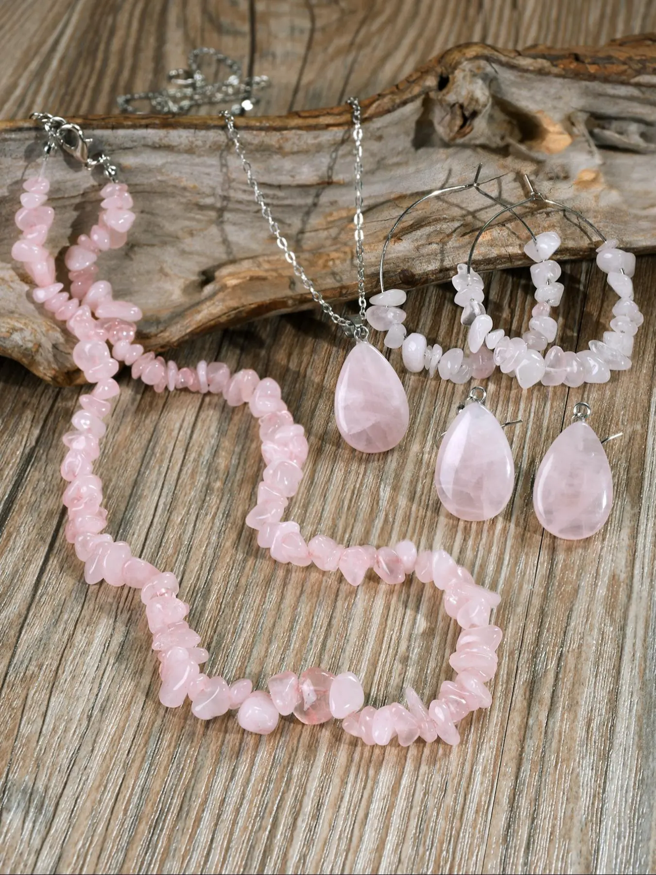 Natural Crystal Jewelry Set, Including Necklace & Earrings, Fashion Jewelry for Party, Daily Clothing Decor, Trendy All-match & Exquisite Jewelry for Birthday Gift