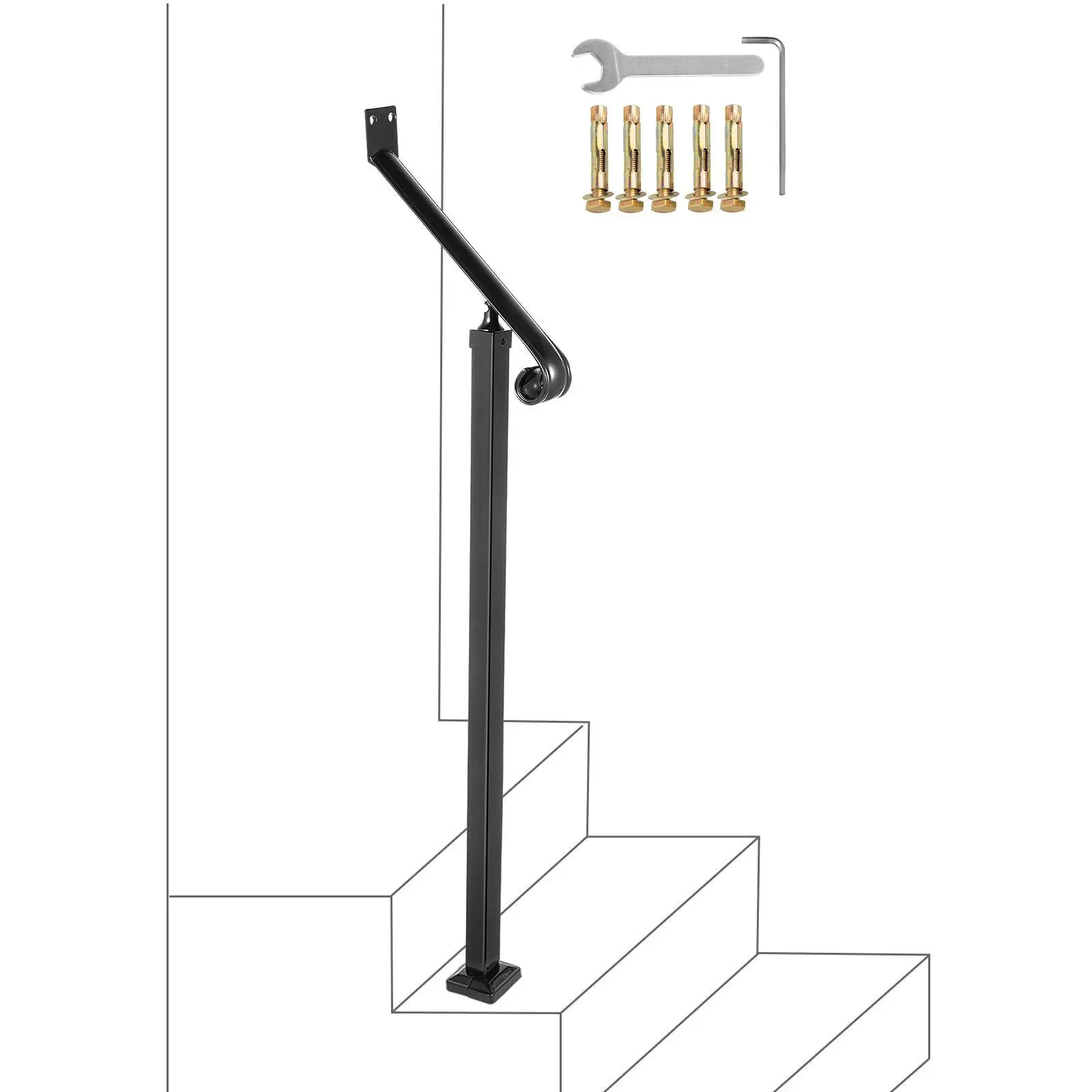 【SummerFinds】VEVOR Handrails for Outdoor Steps 1-2 Step Railings Wrought Iron Handrail Stair Railings for Steps Black Iron Railings for Steps Wall and Floor Mounted with Installation Kit
