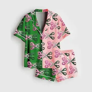 Wicked Scissors Satin Pajama Set for Women, Elegant Horror Silky Sleepwear, Cozy Spooky Lounge Outfit, Premium Gift Idea