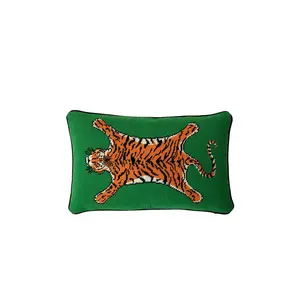 Jonathan Adler Tiger Needlepoint Pillow in Green