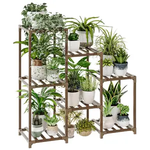 [New Deal] Plant Stand Indoor Plant Shelf Outdoor Wood Tiered Plant Rack for Multiple Plants 3 Tiers Ladder Plant Holder for 7 Plant Pots Boho Organiser Wooden