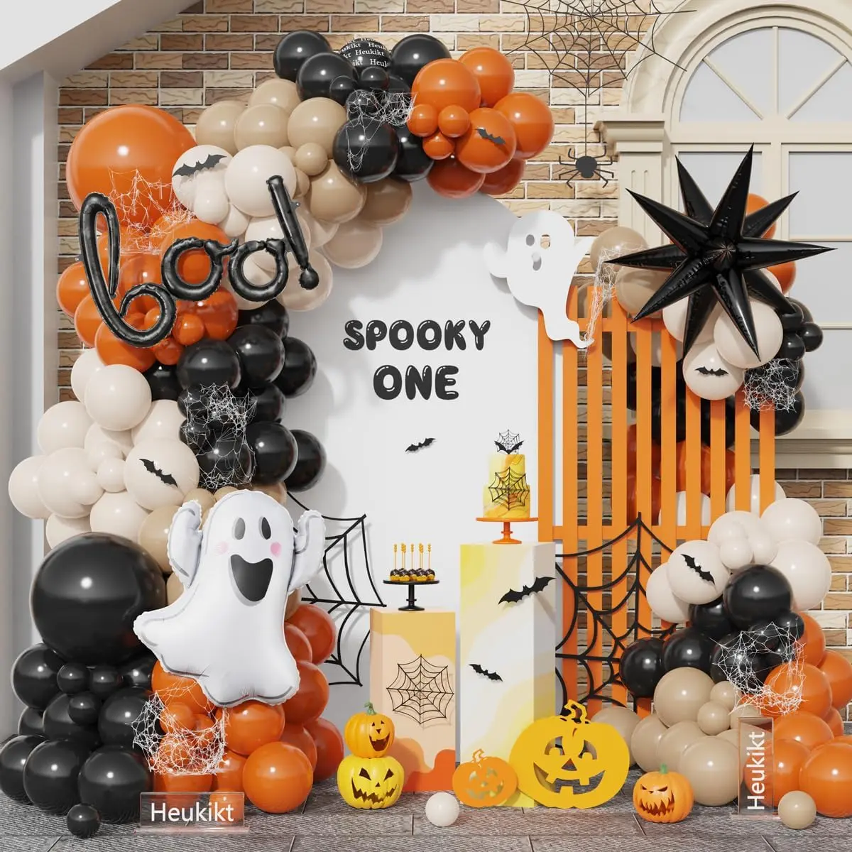 Halloween Little BOO Balloon Garland Arch Kit, 151 Pcs Black Burnt Orange Retro White Latex Balloons with Ghost and Boo Foil Balloon  Spooky One Costume Halloween Party Decorations
