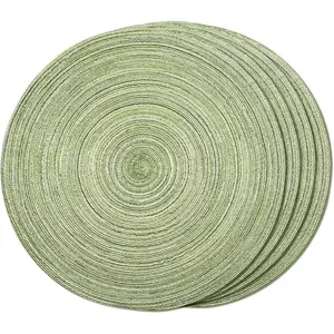 Round Braided Placemats Set of 4 Place mats For Dining Tables Woven Heat Resistant Table Mats 15 inch (Light Green, 4pcs)