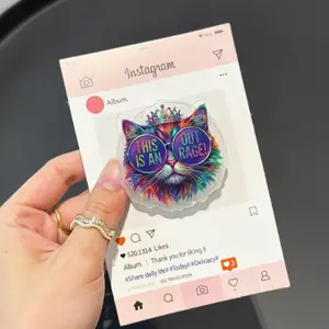 Colorful Rave Cat MagSafe Phone Grip Funny “This Is An Outrage” Cat with Sunglasses Magnetic Pop Socket & Kickstand, Kindle Grip Gift