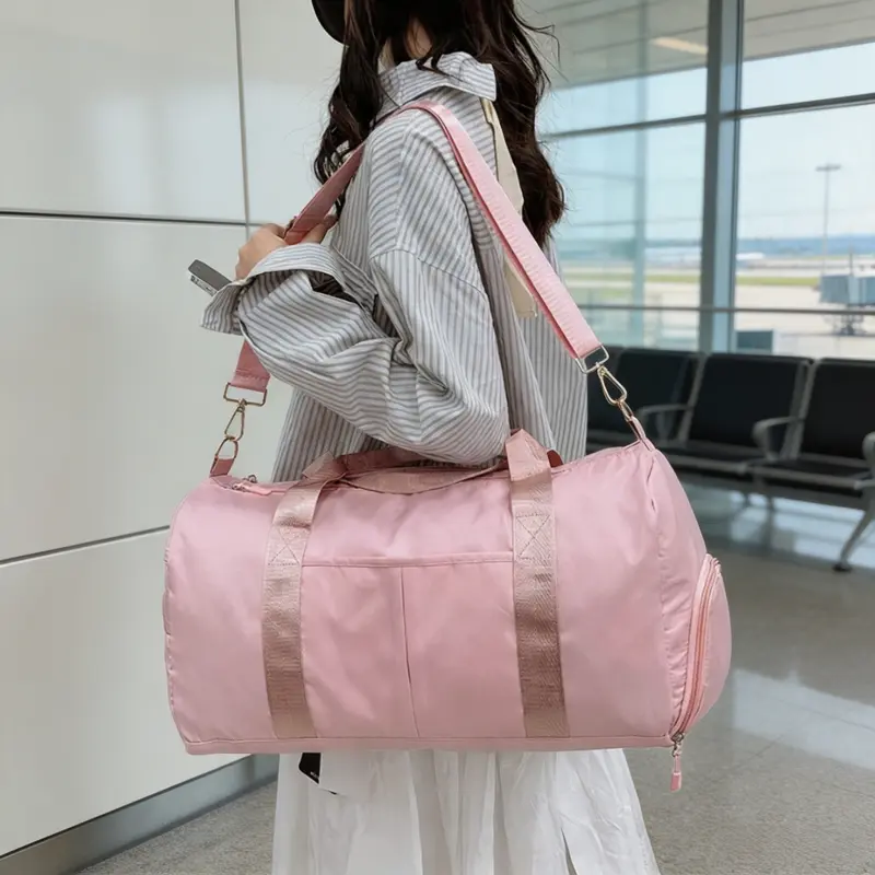 Large Capacity Duffle Bag with Independent Side Pocket, Portable Weekender Overnight Carry Bag, Gym Travel Handbag with Detachable Strap