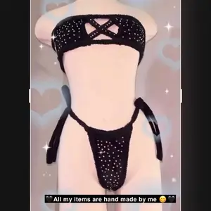 Black Furry Bikini Set - Black Furry Design, Adjustable Straps, Versatile Fit, Hand Made, Machine Washable, High Waisted