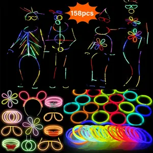 158 Fluorescent Sticks Set, Night Glow Party Favors, Kids & Adults, Neon Decor, Glowing Bracelets, glow sticks bulk, Wholesale, Halloween Birthday Wedding Beach Outdoor Yard Games