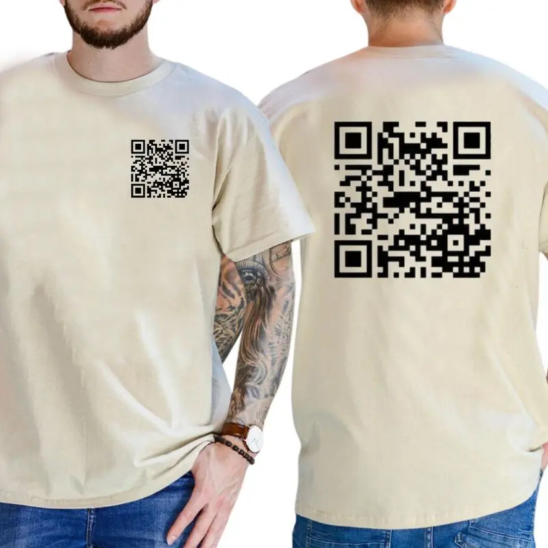 Men's Casual Short-Sleeve Round Neck Soft Cotton T-Shirt, Unisex Funny "FU" QR Code Streetwear Top
