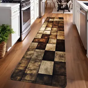 1PC, Brown and Tan Wooden Plank Splicing Patterned strip rugs, Decorative rug, home décor, bathroom mats, entryway mats, bathroom non-slip mats, bedroom bedside mats, kitchen mats, hallway rugs, flannel sponge rugs