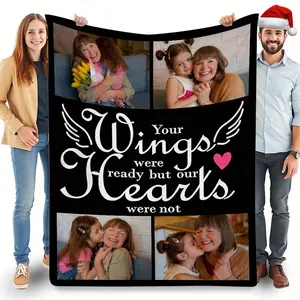 Personalized Memorial Blanket with 4 Photos - Custom Collage Throw Blanket for Adults, Family & Friends, Ideal for Birthdays, Christmas, Mother'S Day | Polyester, Knit Fabric, All-Season Use, Birthday Gift|Personalized Gift|Polyester Blanket, Blankets fo