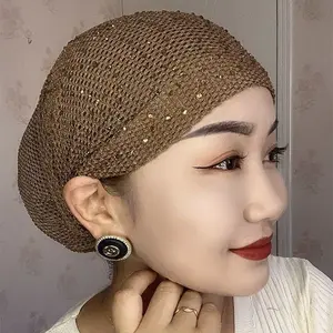 Mesh Breathable Turban Hat for Women – Stretchy Rhinestone Head Wrap, Summer Spring Lightweight Cover, Elastic Slip-On Cap for Mom & Daily Wear