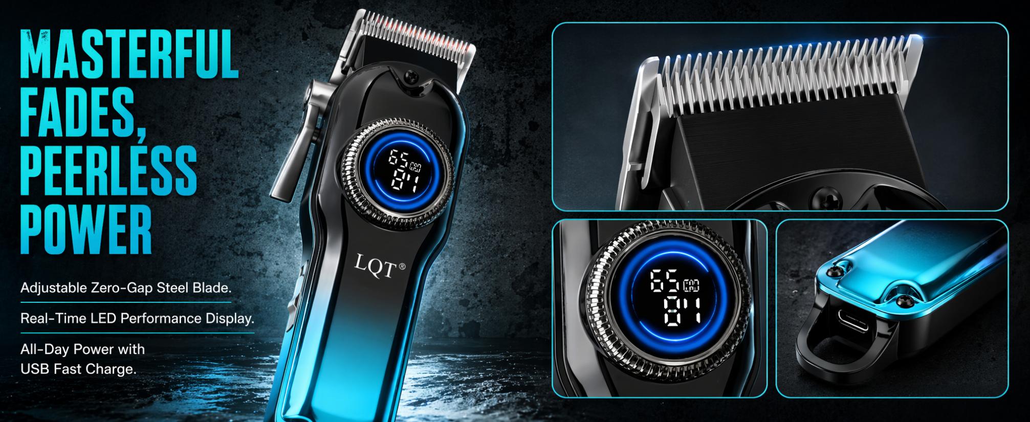 LQT 2/3PCS Blue Rechargeable Professional Hair Clipper Set - Men's Metal Mesh Trimmer, barber equipment，Precision Cutting Kit with Guide Combs, for Home & Salon Use, Christmas Gift