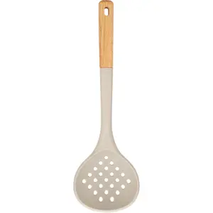 Kitchen Ladle Strainer Large Slotted Spoon with High Heat Resistant BPA Free Non Stick Cooking Skimmers For Draining & Frying 13.2inch (Khaki)