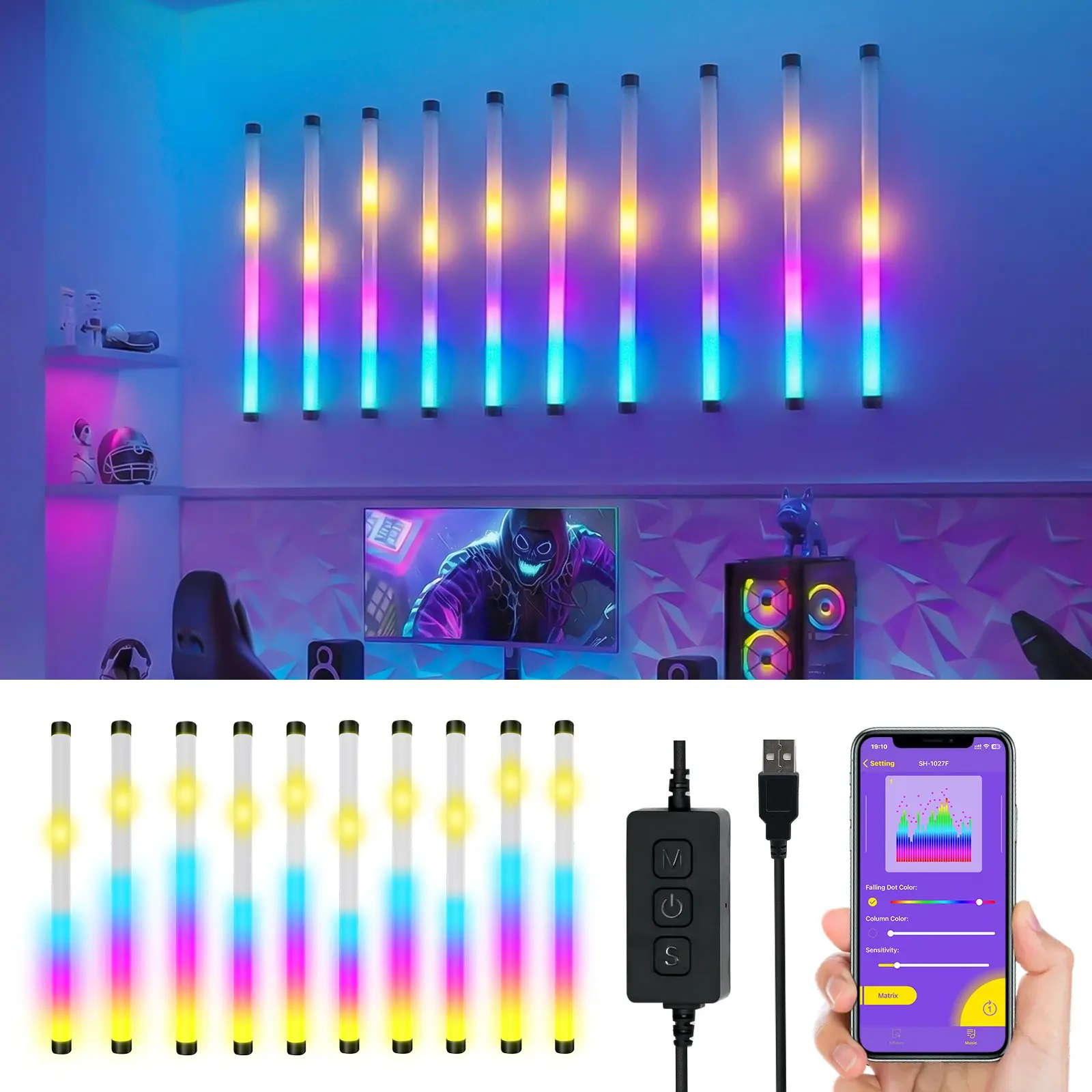 USB RGB + IC light and music color changing rhythm variation sound-picking LED light strip, Music lights, suitable for living room, bedroom, e-sports TV, live streaming room music atmosphere art light, holiday Gifts