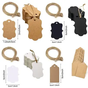 100pcs Kraft Paper Tag with Rope Round Blank Label Retro Gift Package Tag Wedding Party Supplies Hang Tag Pack Name Labels Label Set